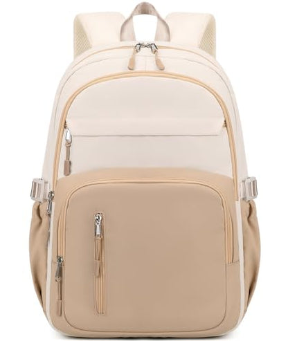 JIANYA Laptop Backpack for College Women Travel Backpack Big Student School Bag, Water Resistant Fits 15.6" Notebook - color: Beige+khaki