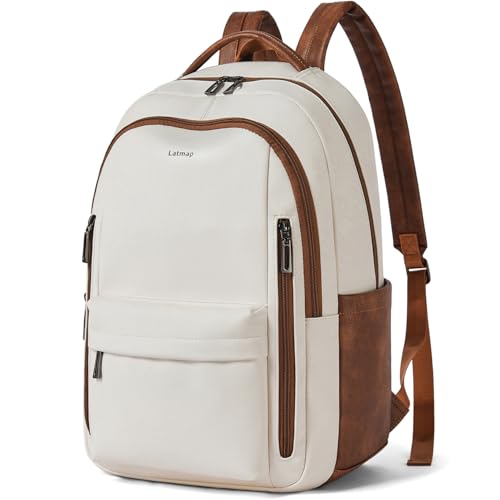 LATMAP Backpack Purse for Women Men Faux Leather Backpack, Travel Work Laptop Back Pack Teacher Bookbag fits 15.6" Laptop, Beige - color: Style2-beige1
