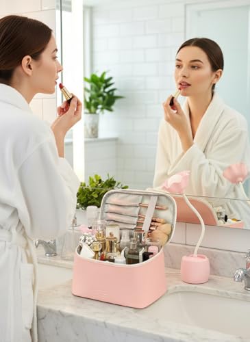 Meiyuuo Makeup Bag Large Cosmetic Bags for Women Girls Cute Travel Zipper Pouch Toiletry Organizer for Beauty Essentials Waterproof (Light Pink) - color: Light Pink