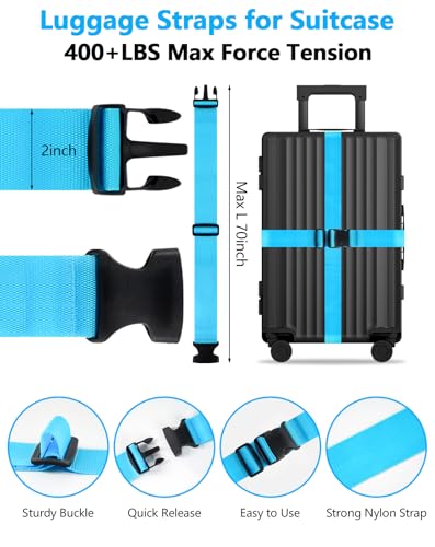 BILIONE 2 Pack Luggage Straps for Suitcases Adjustable Bright Nylon Belt to Identify, with Add A Bag Strap, Travel Essentials for Air Flying - color: Black+Grey
