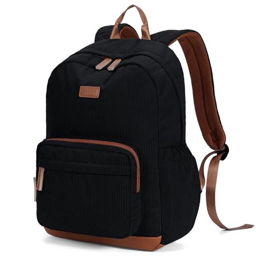 ECOHUB Women's Corduroy Laptop Backpack, Black Work Everyday Bag - color: Black