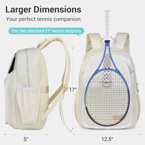 Tennis Bag for Women Girl, Stylish Quilted Tennis Pickleball Racket Backpack Wet Pocket, Women Weekend Bag for Travel - color: Beige