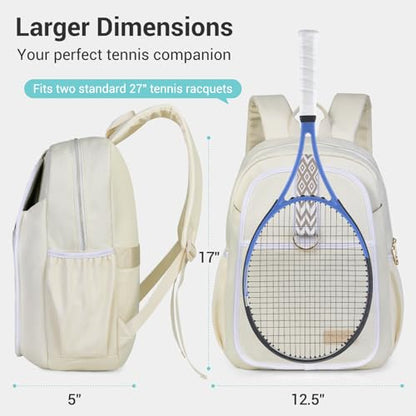 Tennis Bag for Women Girl, Stylish Quilted Tennis Pickleball Racket Backpack Wet Pocket, Women Weekend Bag for Travel - color: Beige