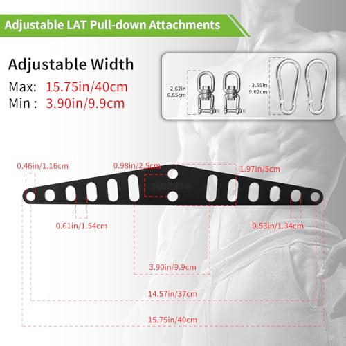 Multi-Grip LAT Pull Down Bar Hardened Powder-Coated Finish, 360° Rotating Stainless Steel Adapter, Neutral & Wide Grip Spreader Bar for Pulley System Gym & Cable Machines - color: BIACK-16in