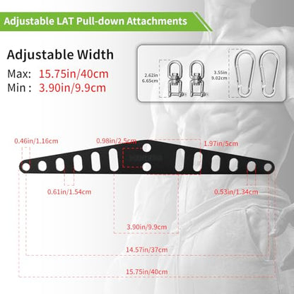 Multi-Grip LAT Pull Down Bar Hardened Powder-Coated Finish, 360° Rotating Stainless Steel Adapter, Neutral & Wide Grip Spreader Bar for Pulley System Gym & Cable Machines - color: BIACK-16in