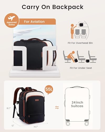LOVEVOOK Carry On Travel Backpack For Women Flight Approved, 55L Personal Item Travel Bag Flight Approved, TSA Travel Bag Fit 18 Inch Laptop, Weekender Overnight Waterproof Daypack with 2 Cubes - color: Olive Green-black, size: 55l-18 Inch-3pcs
