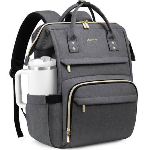 LOVEVOOK Laptop Backpack for Women with Giant Tumbler Holder Pocket,15.6 inch Waterproof Travel Backpack Purse Computer Laptop Bag,Professional Work College Nurse Teacher Backpack Daypack,Dark Grey - color: Dark Grey, size: 15.6-Cup