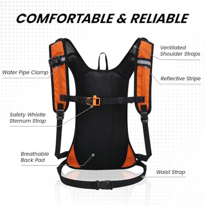 Nepest Hydration Pack Backpack for Women & Men, Lightweight Water Backpack with 2L Water Bladder for Hiking Cycling Running Biking - color: Orange