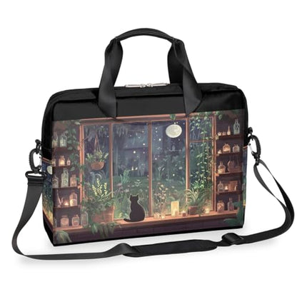 15.6 Laptop Case Retro Leopard Cheetah Animal Print Laptop Bag 16 Inch Briefcase with Shoulder Strap - color: Night Windowsill Cat