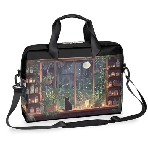 15.6 Laptop Case Retro Leopard Cheetah Animal Print Laptop Bag 16 Inch Briefcase with Shoulder Strap - color: Night Windowsill Cat