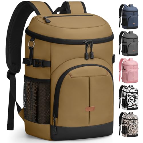 Pritent Cooler Backpack for Men Women Insulated Waterproof Backpack Cooler Leak Proof Cooler Bag Lightweight Lunch Backpack for Camping Beach Travel Picnic - color: Khaki, size: 30 Cans