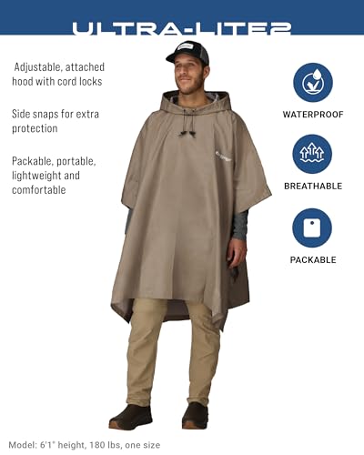 FROGG TOGGS Ultra-lite2 Waterproof, Breathable Rain Poncho, Adult and Youth Sizes - color: Khaki, style: Adult