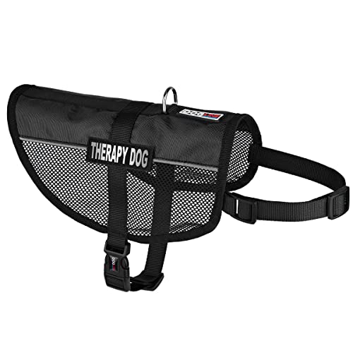 Dogline 17"-21" MaxAire Mesh Vest for Dogs and 2 Removable Therapy Dog Patches, Medium, Black - color: Black, size: Girth 17 by 21"