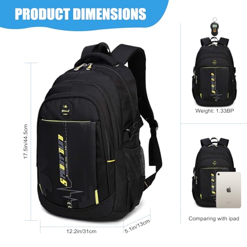 goldwheat School Backpack For Teen Boys, Lightweight Water-Resistant Boys Bookbag With Computer Compartment Fits 15.6" Laptop - color: Black Yellow