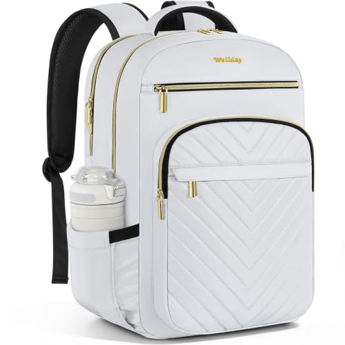Laptop Backpack for Women with Cup Pocket, 17.3in Travel Work Purse Bookbag for Teacher Nurse, Large-Capacity 40L College Back Pack, Water Resistant Computer Business Bag, White - color: White, size: 17.3in