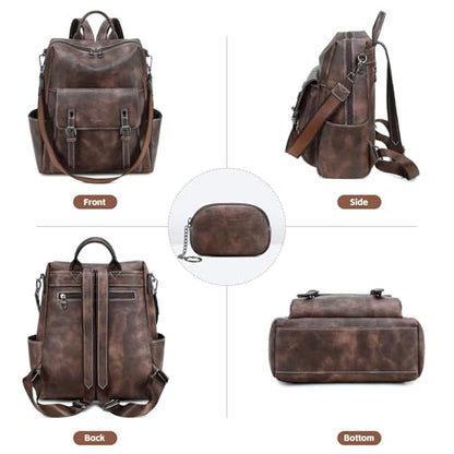 AGLOD Backpack Purse for Women PU Leather Back Packs Designer Ladies Shoulder Bag Fashion Faux Work Travel Handbags - color: Two-toned Coffee