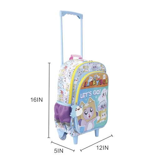 Bioworld Lanky Box Let's Go! 16" Rolling Travel Backpack With Wheels And A Keychain - color: Lanky Box Rolling Let’s Go