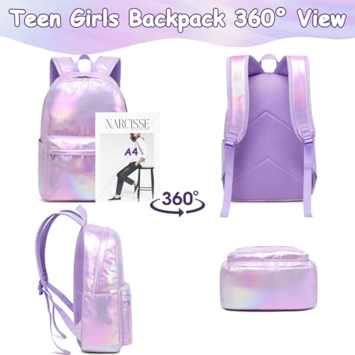 Meisohua School Backpack for Girls Metallic Purple Girl Backpacks for Kids Elementary Middle School College Teen Girls Casual Daypack Water Resistant - color: Metallic Purple