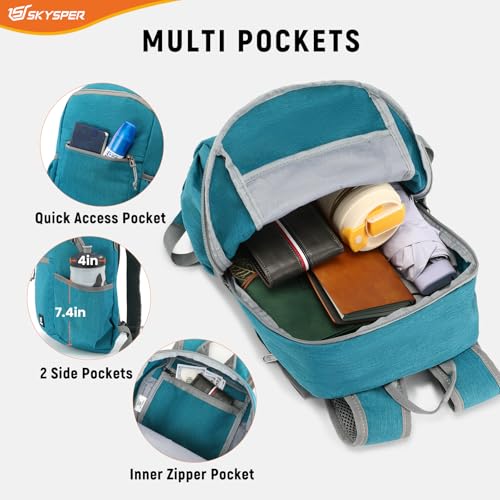 SKYSPER Anti Theft Hiking Backpack, 20L RFID Packable Travel Daypack, Lightweight Foldable Back Pack for Walking Daytrip - color: Cyan