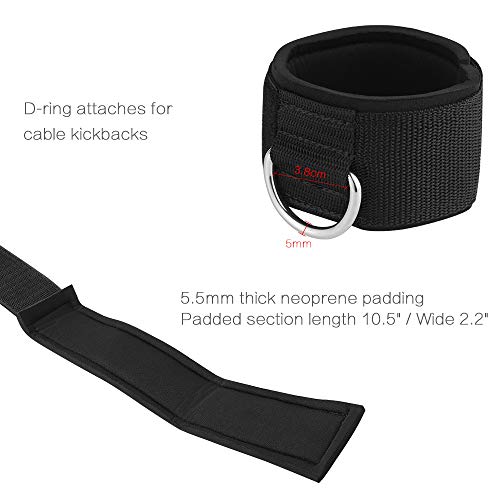 Ankle Wrist Cuffs Neoprene Padded Straps D-Ring Glute Kickback for Cable Machines Legs Exercise Adjustable Fitness - color: D ring black