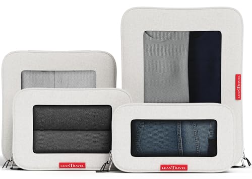 LeanTravel Premium Compression Packing Cubes for Travel - Suitcase Organizer Bags with Double Zipper & Breathable Mesh Panel - Space Saving Carry On Luggage Essentials (4-Pack, Sand) - color: Sand, size: 4 pack