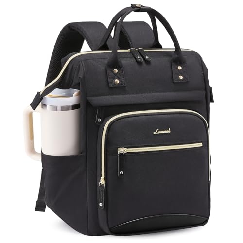 LOVEVOOK Laptop Backpack for Women Work Bag with Large Capacity Cup Side Pocket, 15.6 Inch Waterproof Computer Backpacks Purse, College Bookbag for School, Business, Teacher, Travel - color: Black, size: 15.6INCH
