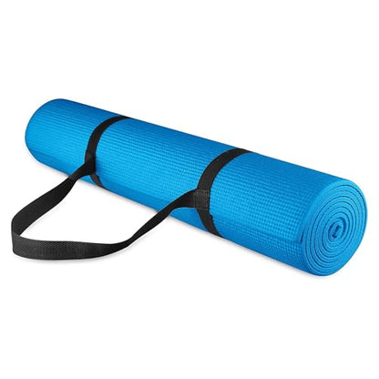 Fitvids All Purpose 1/4-Inch High Density Anti-Tear Exercise Yoga Mat with Carrying Strap, Multiple Colors - color: Blue