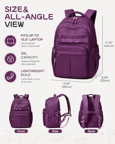 BJLFS Purple Backpack for School Women Girls, Waterproof Bookbag Cute High School Backpack for Men Teen Boys, Lightweight Travel College Backpack Mochilas Escolares para Casual Daypack Rucksack - color: A2-purple