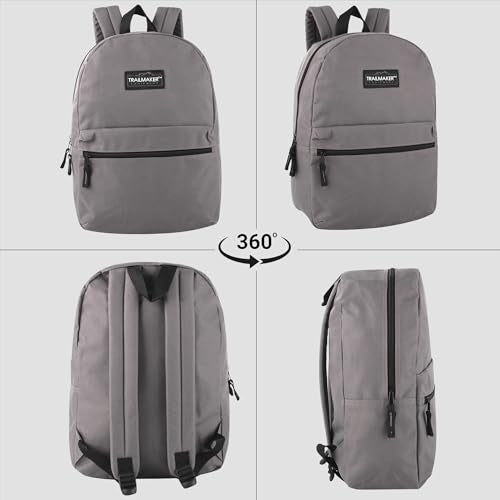 Trail maker Classic 17 inch Backpacks with Adjustable Padded Straps | School Backpacks for Girls, Boys (Grey) - color: Grey