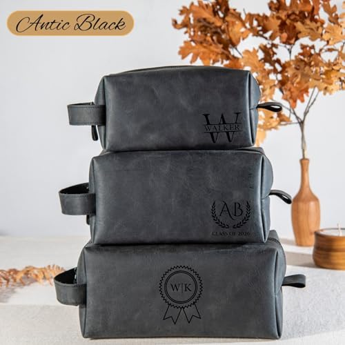 Graduation Gifts, Personalized Leather Toiletry Bag for Men, High School College Masters Degree Gift for Him, Groomsmen, Husband, Dad, Boyfriend, Birthday, Anniversary, Wedding, Father Day Gifts - color: Graduation Gifts