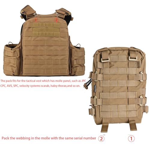 MOLLE Hydration Pack for Plate Carrier,Compact Water Bladder Carrier for Tactical Vest Backpack,Mini 1.5L-2L Hydration Backpack with IFAK Pouch - color: Coyote Brown