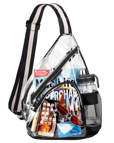 HULISEN Clear Sling Bag, Clear Bag Stadium Approved, Transparent Shoulder Crossbody Backpack Chest Casual Daypack - color: Black and White Stripe