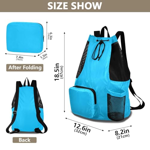 Yuiboo Deep Sky Blue Drawstring Backpack Sports Bag with Water Bottle Holder Cinch Bags Waterproof