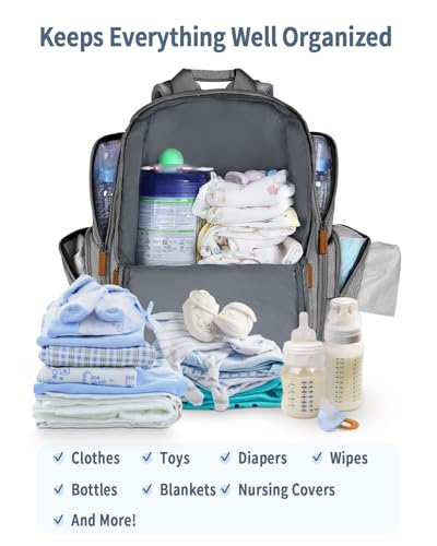 Mancro Diaper Bag Backpack, Multifunctional Baby Diaper Bag Backpack For Men Women with Stroller Straps, Travel Water Resistant Baby Diaper Backpack with 2 Side Insulated Pockets, White Grey - color: White Grey, size: Large