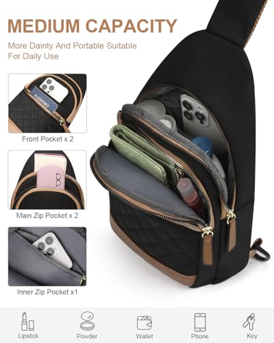 Capolo Crossbody Bags for Women Waterproof Sling Bag Fanny Pack - color: Black, size: Medium