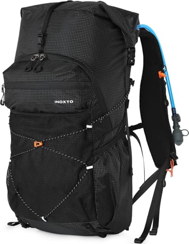 IX INOXTO Hiking Backpack for Men and Women, 30L Waterproof Camping Backpack with 3L Water Bladder and Rain Cover, Lightweight Outdoor Sport Travel Daypack Rucksack for Climbing Cycling (Black) - color: Black