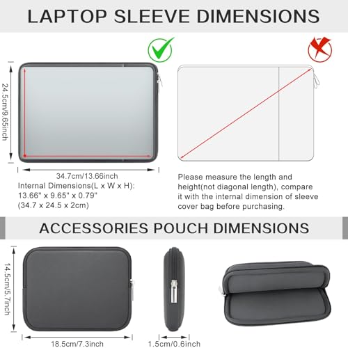 RAINYEAR Laptop Sleeve Case Compatible with 13.3 Inch Notebook Computer Chromebook 14" MacBook Pro/Max M1 M2 M3 M4 M5 Protective Cover Soft Bag with Front Pocket & Accessories Pouch(Gray) - color: Gray, size: 13"-13.3"