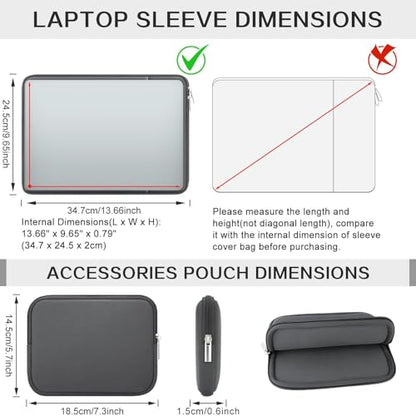 RAINYEAR Laptop Sleeve Case Compatible with 13.3 Inch Notebook Computer Chromebook 14" MacBook Pro/Max M1 M2 M3 M4 M5 Protective Cover Soft Bag with Front Pocket & Accessories Pouch(Gray) - color: Gray, size: 13"-13.3"