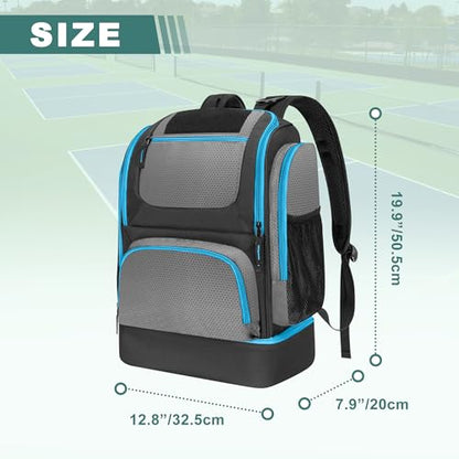 GOBUROS Pickleball Bags for Men Women, Pickleball Backpack for 4 Paddles with Shoe Compartment, Large Capacity Pickle Ball Equipment Bag, Grey - color: Grey