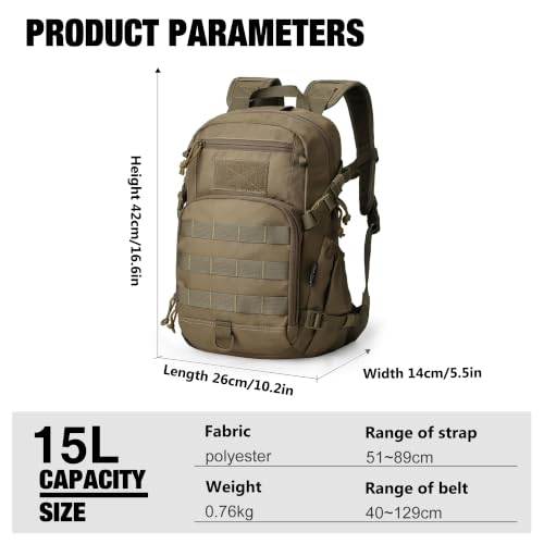 Mardingtop Small Tactical Backpack,Molle Hiking Backpack for Backpacking,Cycling and Biking,15L Backpack - color: Khaki, size: 15L