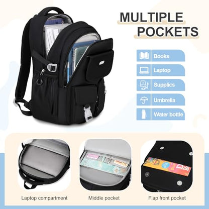 DIGOBAY Backpacks for Girls, 3PCS School Backpack with Lunch Box Pencil Pouch for Teen Girls Kids Elementary Primary Middle High College Travel School bag Bookbag Set （Black） - color: Black