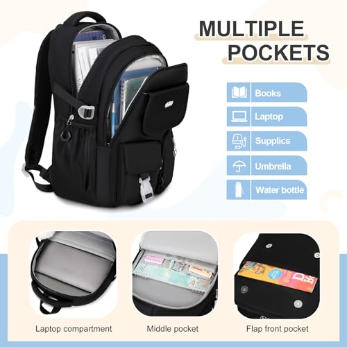 DIGOBAY Backpacks for Girls, 3PCS School Backpack with Lunch Box Pencil Pouch for Teen Girls Kids Elementary Primary Middle High College Travel School bag Bookbag Set （Black） - color: Black