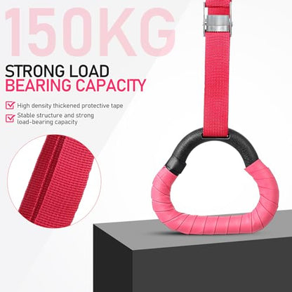 2 Pairs Training Rings Set with Adjustable 1m Straps, Blue and Red Pull-up Rings for Strength and Grip Development, Fitness Equipment for and Boys Indoor Use