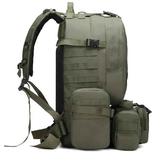 Military Tactical Backpack for Men 60L Waterproof Bug Out Bag Survival Rucksack Go Bag Emergency Molle System Army 3 Day Assault Pack for Hiking Hunting Camping Green - color: Green