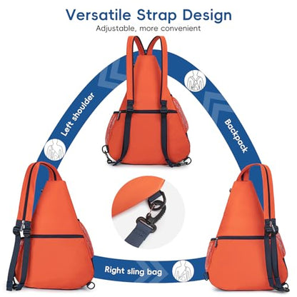 KAVIGOR Pickleball Sling Bag, Convertible Ultra-Light Backpack with Skin-Soft Fabric & Wet/Dry Pocket, Fits 4 Paddles + Gear - color: Vigor Orange