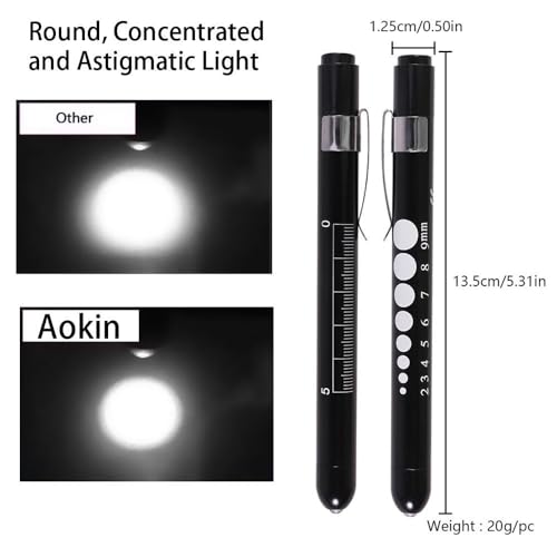 Aokin Medical Pen Light for Nurse Doctor, Reusable LED Medical Penlight Flashlight with Pupil Gauge and Ruler, White Light, Black - color: Black
