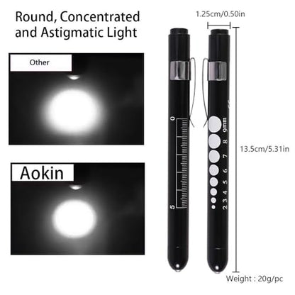 Aokin Medical Pen Light for Nurse Doctor, Reusable LED Medical Penlight Flashlight with Pupil Gauge and Ruler, White Light, Black - color: Black