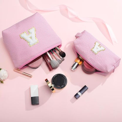 YOOLIFE Birthday Gifts for Women Girls Mom Daughter Birthday Gifts for Kids Teen Girls | Initial Makeup Bag | Travel Cosmetic Bag | 11 12 13 14 15 16 Years Old Girl Gift Teacher Graduation Gift Pink A - color: Pink, style: A