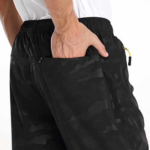 Men's Elastic Waist Hiking Pants Water Resistant Quick-Dry Lightweight Outdoor Sweatpants with Zipper Pockets - color: Camo-black, size: Small