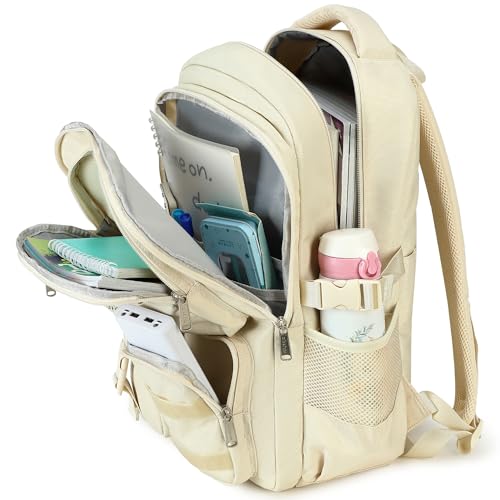 abshoo Large Heavy Duty Backpack For School College Bookbag Casual Multi Pocket Travel Backpacks - color: Beige